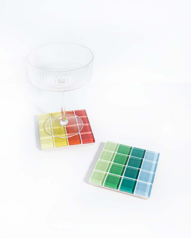 Glass Tile Coaster Set – Ombre Duo – front view
