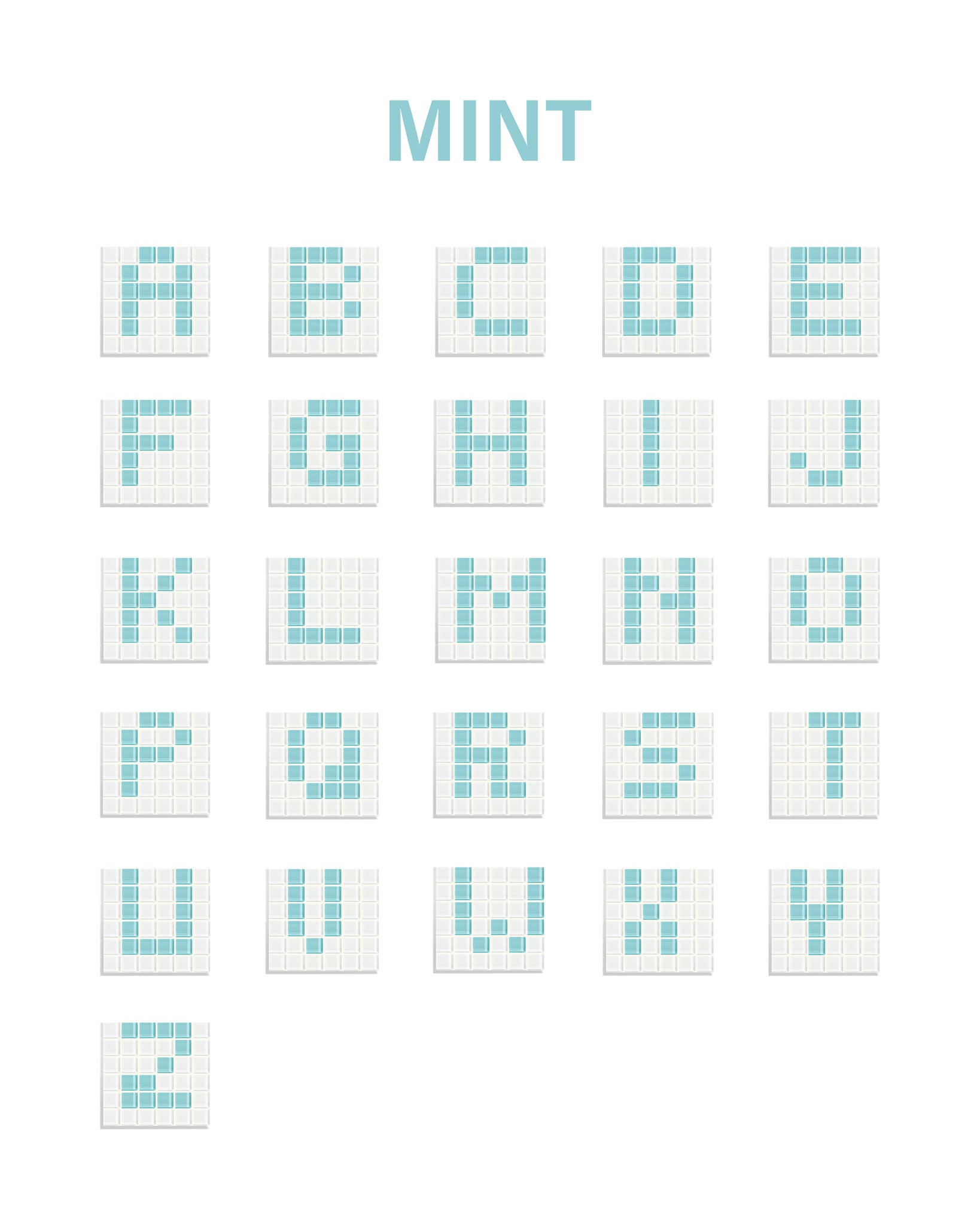 GLASS TILE DECORATIVE TRAY - Alphabet - Mint