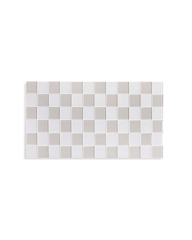 Glass Tile Tray – Beige & White Checkered – front view