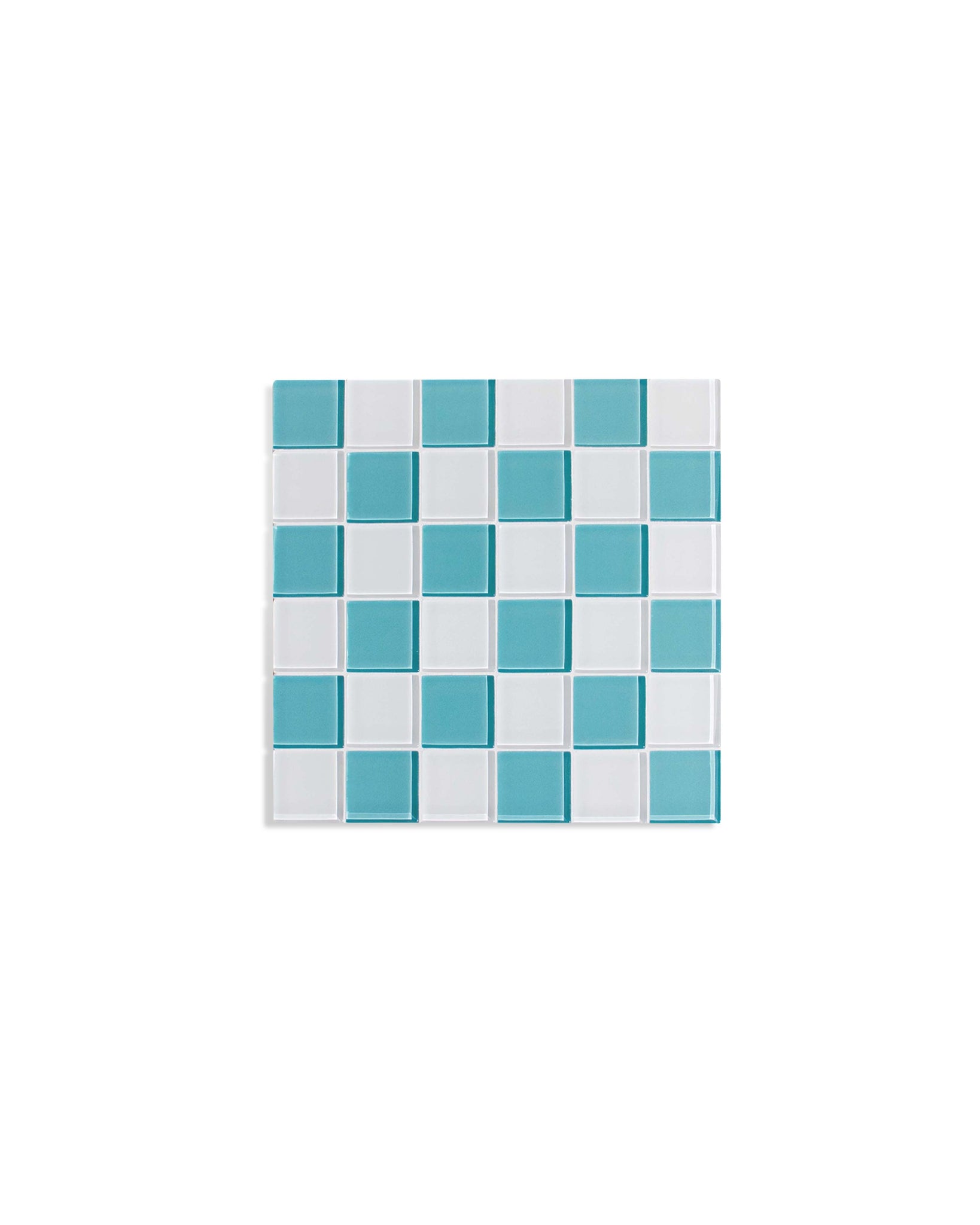 GLASS TILE DECORATIVE TRAY - Teal & White Checkered