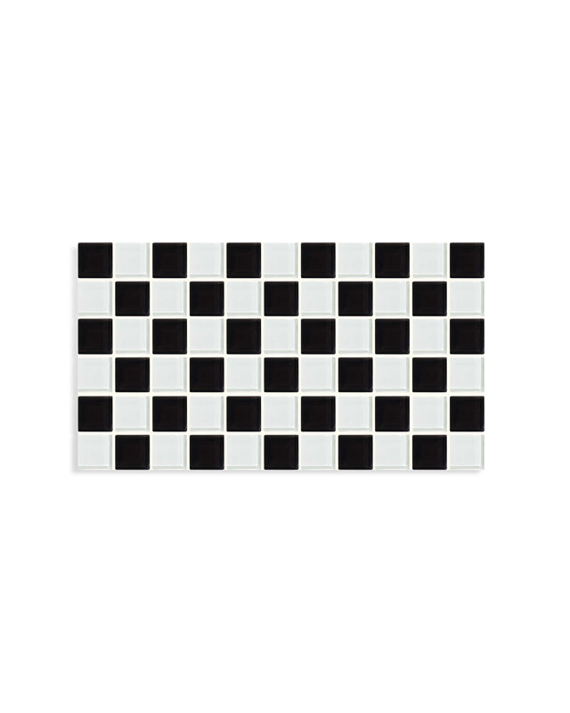 Glass Tile Tray – Black & White Checkered – front view