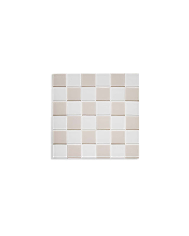 Glass Tile Tray – Beige & White Checkered – front view