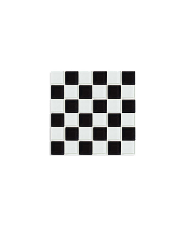 Glass Tile Tray – Black & White Checkered – front view