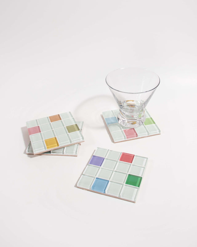 Glass Tile Coaster Set – Randomness – front view