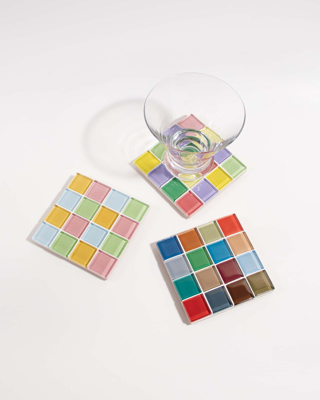 Glass Tile Coaster Set – Triple Sprinkles – front view