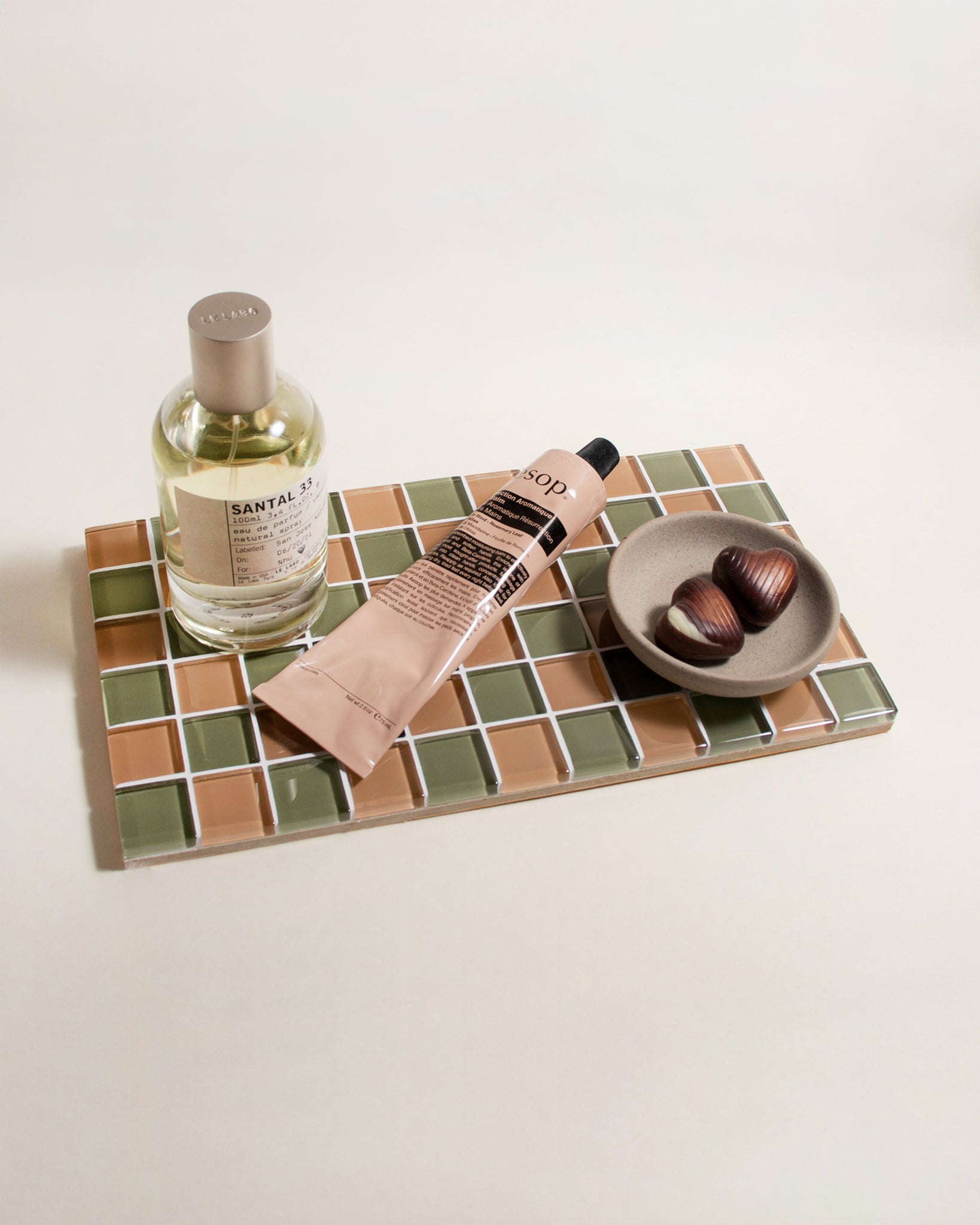 GLASS TILE DECORATIVE TRAY - I Olive You Checkered
