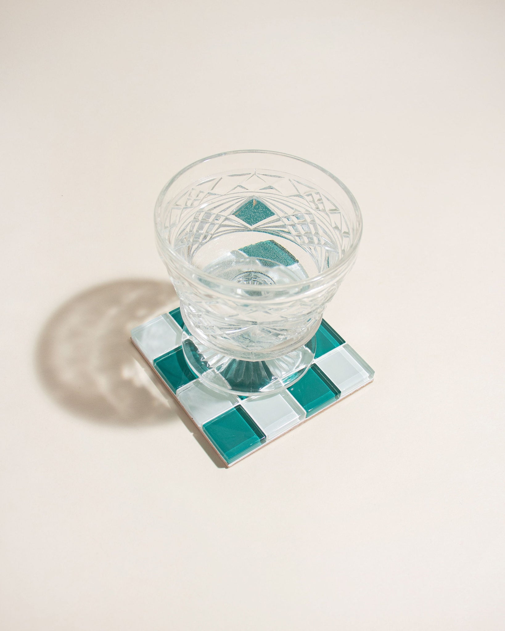 Checkered Drink Coaster Set of 4, Glass Tile Coasters Set of 4